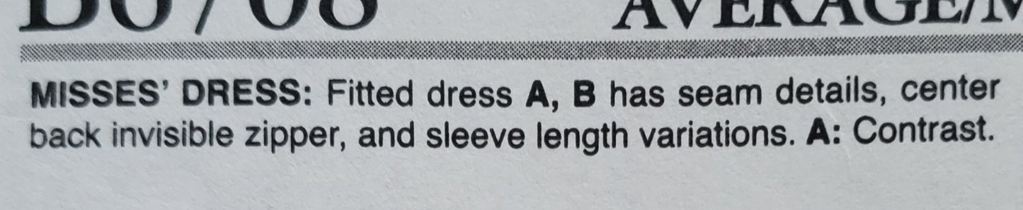 BUTTERICK Sewing Pattern B6708, Dress, Fitted Dress, Contrast, Size 6-14