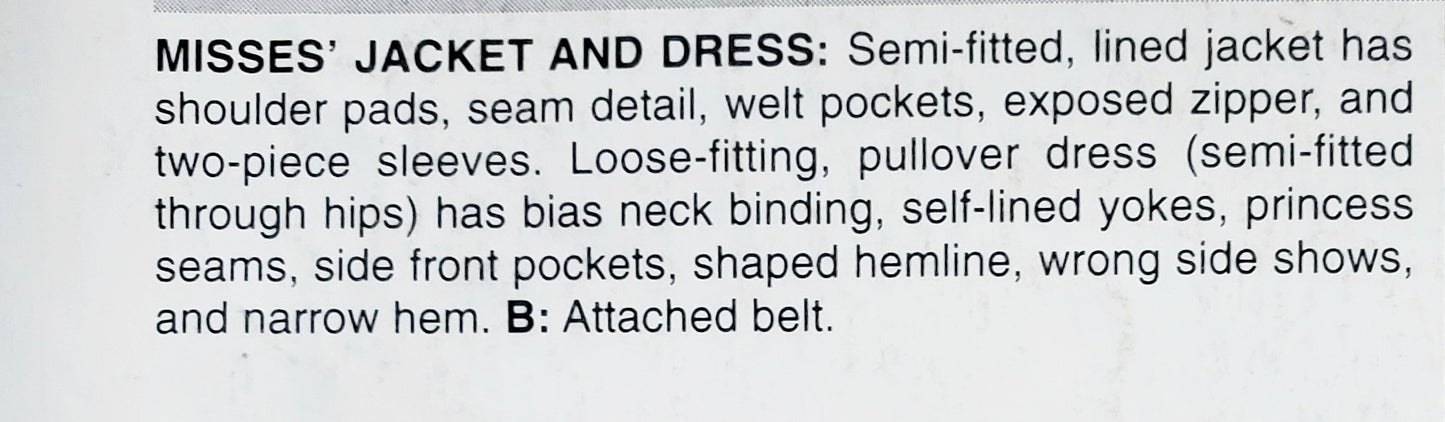 BUTTERICK Sewing Pattern BP274, Dress, Jacket, Size 14-22