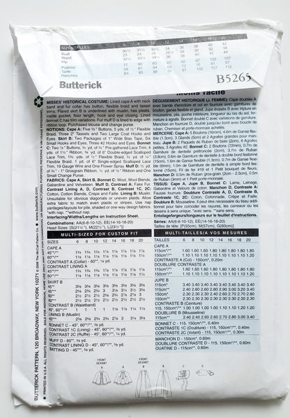 BUTTERICK Sewing Pattern B5265, Dress, Costume, Making History, Historical Clothing, Size 6-12