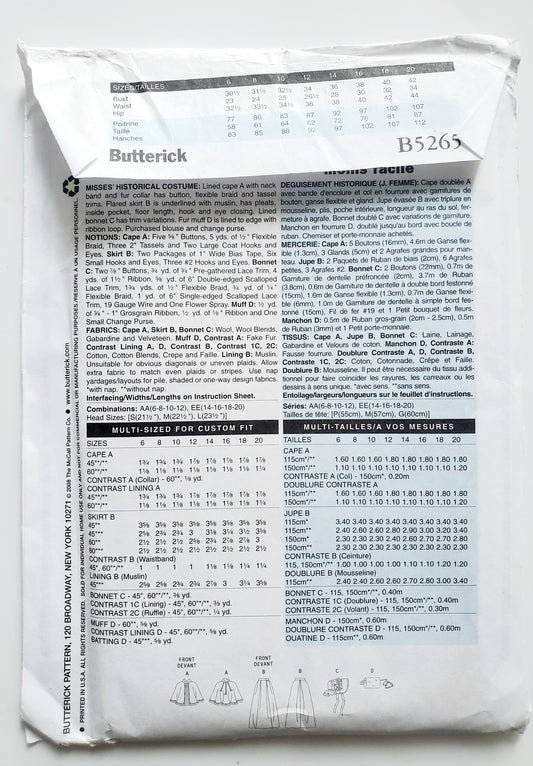 BUTTERICK Sewing Pattern B5265, Dress, Costume, Making History, Historical Clothing, Size 6-12