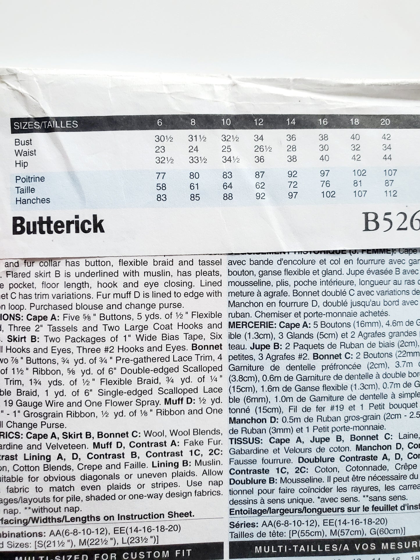 BUTTERICK Sewing Pattern B5265, Dress, Costume, Making History, Historical Clothing, Size 6-12