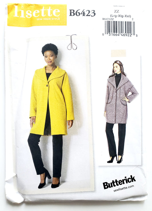 BUTTERICK Sewing Pattern B6423, Coat, Loose Fitting, Princess Seam, Pockets, Size 16-26