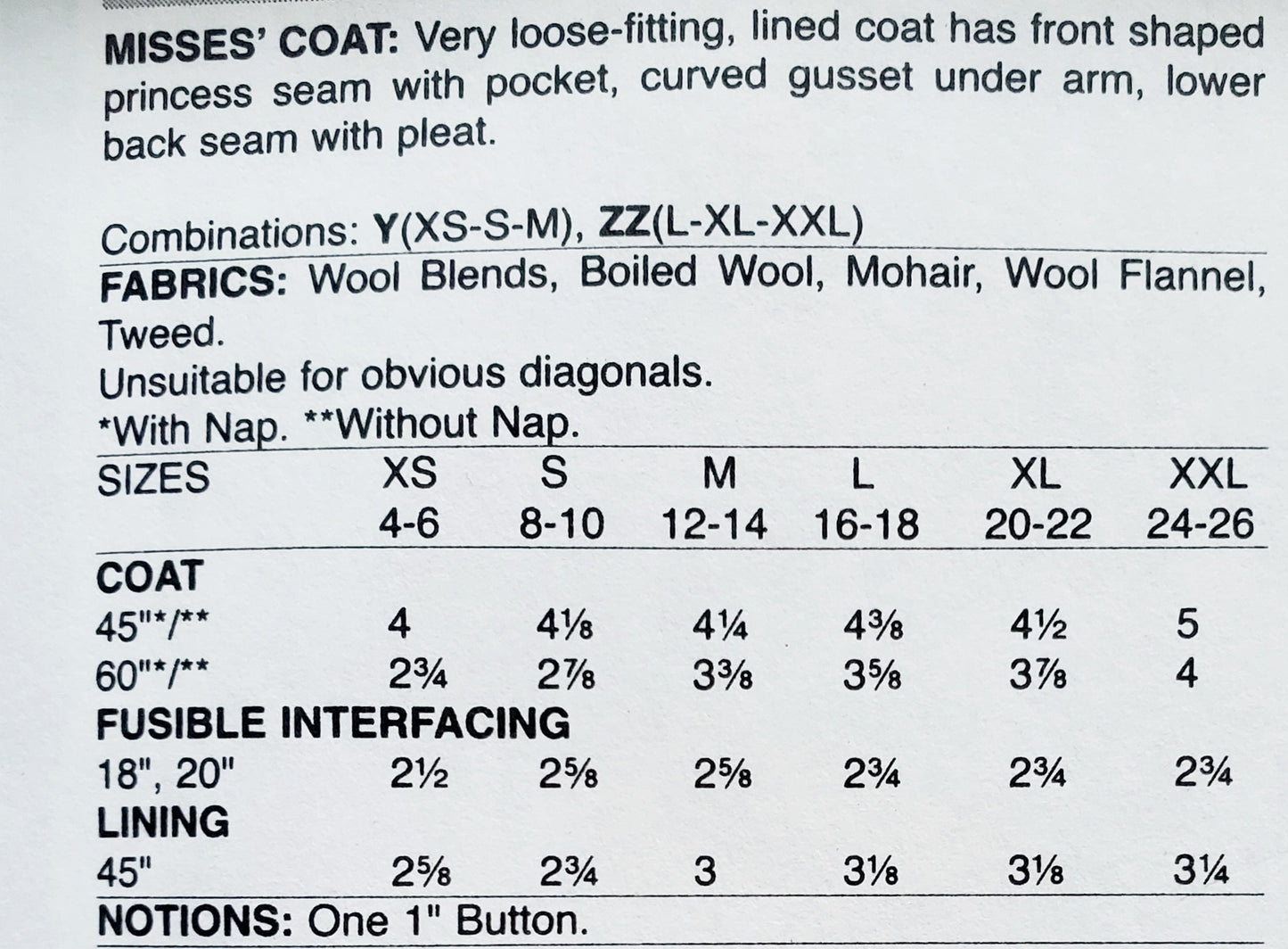 BUTTERICK Sewing Pattern B6423, Coat, Loose Fitting, Princess Seam, Pockets, Size 16-26