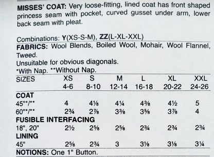 BUTTERICK Sewing Pattern B6423, Coat, Loose Fitting, Princess Seam, Pockets, Size 16-26