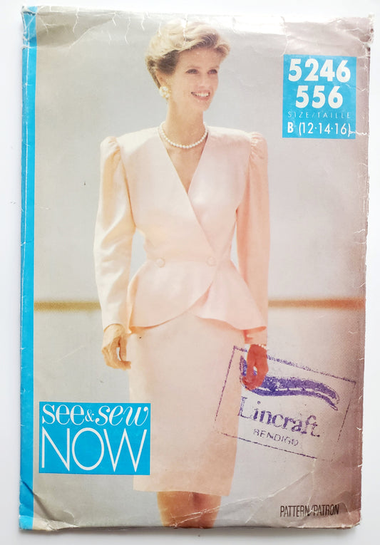 BUTTERICK Sewing Pattern 5246 556, Skirt, Top, Peplum, 90's, Size 12-16