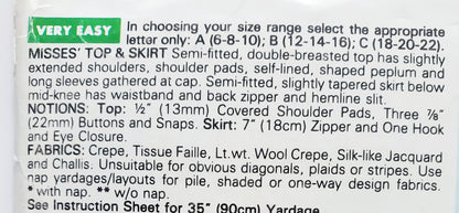 BUTTERICK Sewing Pattern 5246 556, Skirt, Top, Peplum, 90's, Size 12-16