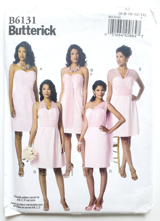 BUTTERICK Sewing Pattern B6131, Dress, Sash, Boned Bodice, Princess Seams, Vent, Size 6-14
