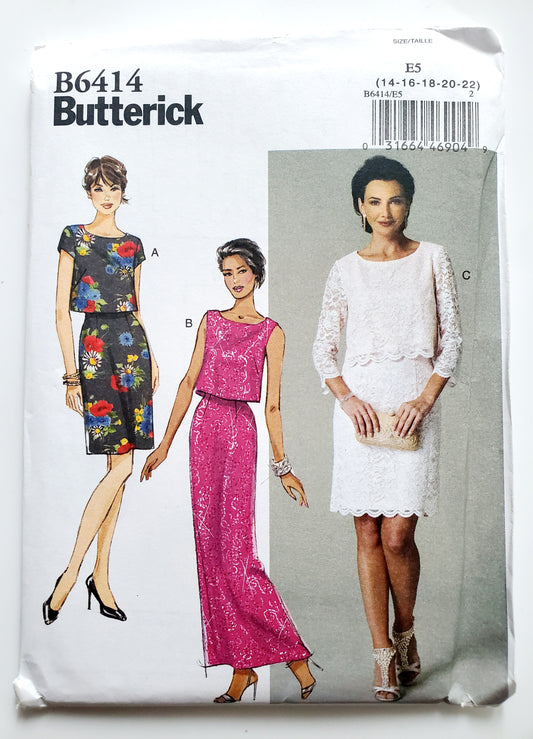BUTTERICK Sewing Pattern B6414, Dress, Overlays, Scalloped Lace, Size 14-22