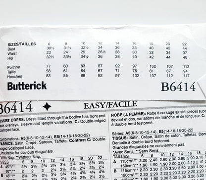 BUTTERICK Sewing Pattern B6414, Dress, Overlays, Scalloped Lace, Size 14-22