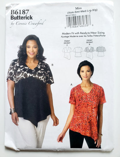 BUTTERICK Sewing Pattern B6187, Top, Pull-over, Shaped Hemline, Size 3-16