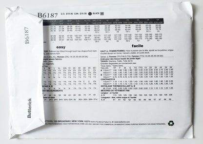 BUTTERICK Sewing Pattern B6187, Top, Pull-over, Shaped Hemline, Size 3-16