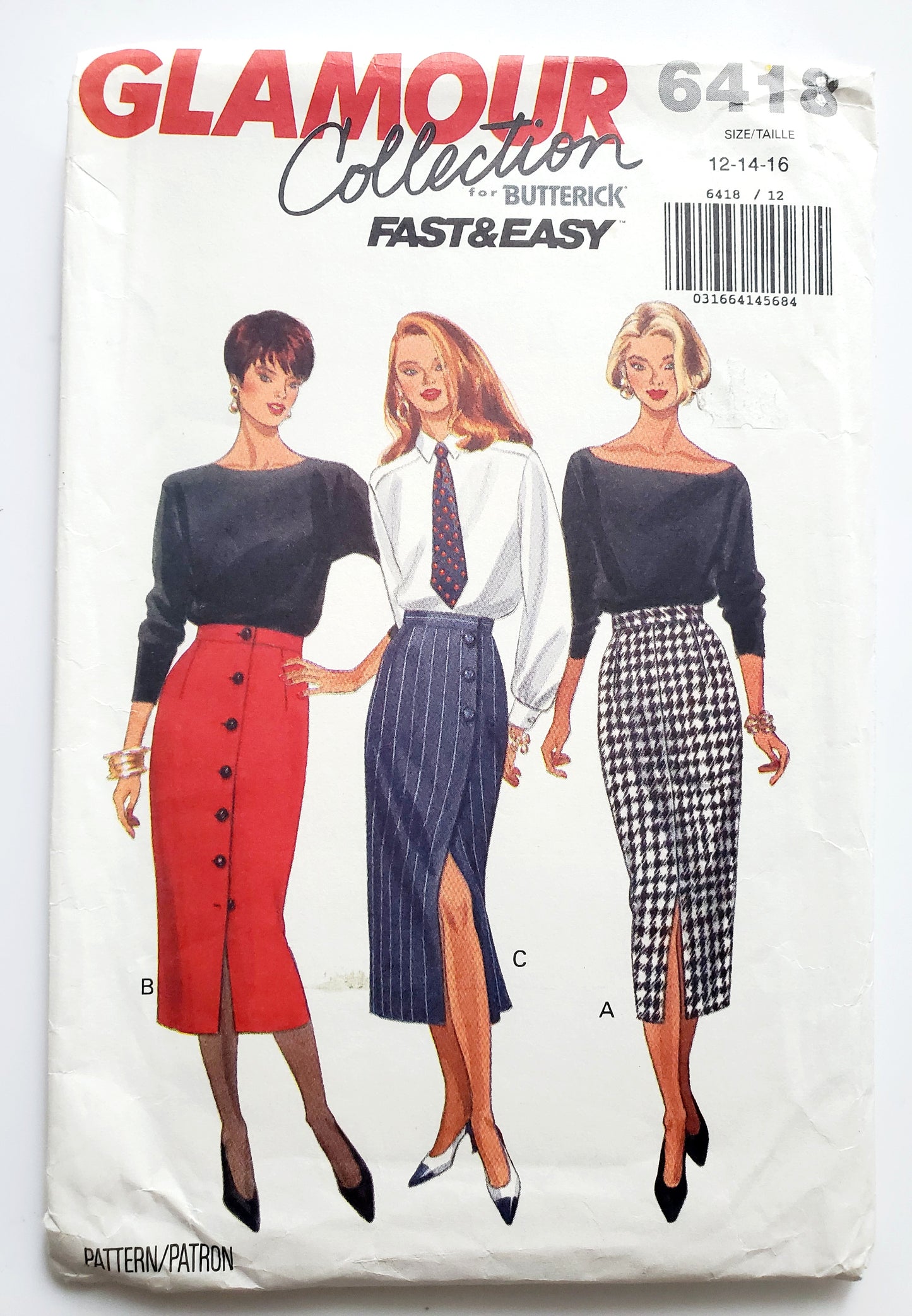 BUTTERICK Sewing Pattern 6418, Skirt, Semi-Fitted, Tapered Skirt, Glamour Collection, Size 12-16