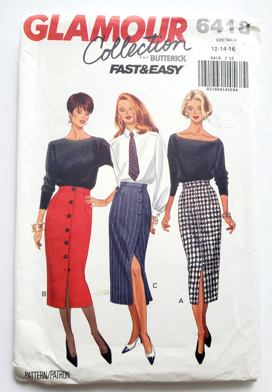 BUTTERICK Sewing Pattern 6418, Skirt, Semi-Fitted, Tapered Skirt, Glamour Collection, Size 12-16