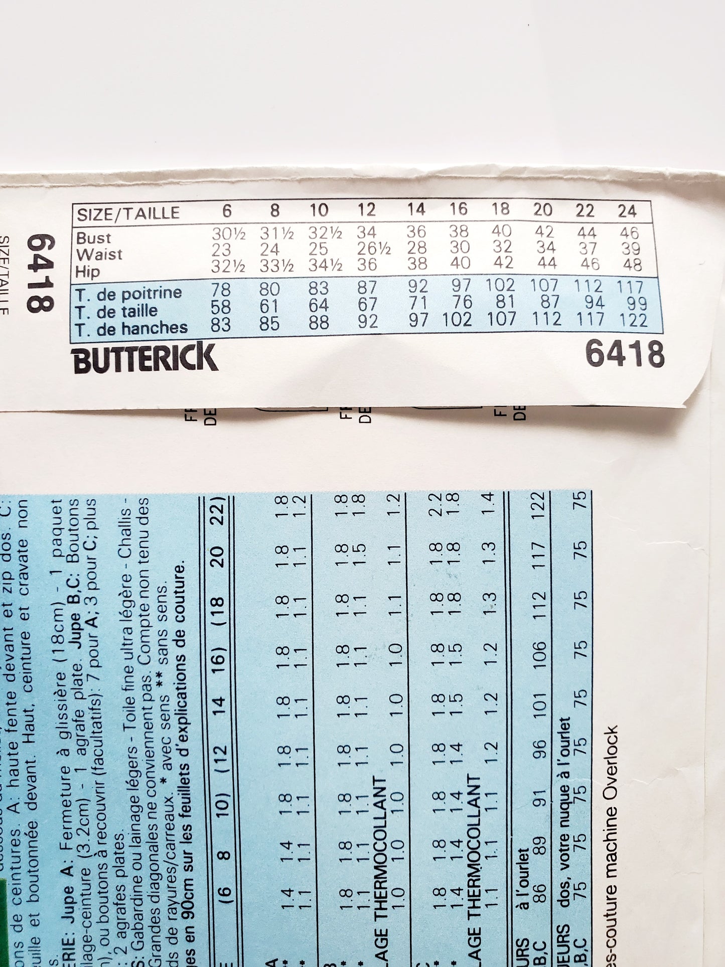 BUTTERICK Sewing Pattern 6418, Skirt, Semi-Fitted, Tapered Skirt, Glamour Collection, Size 12-16