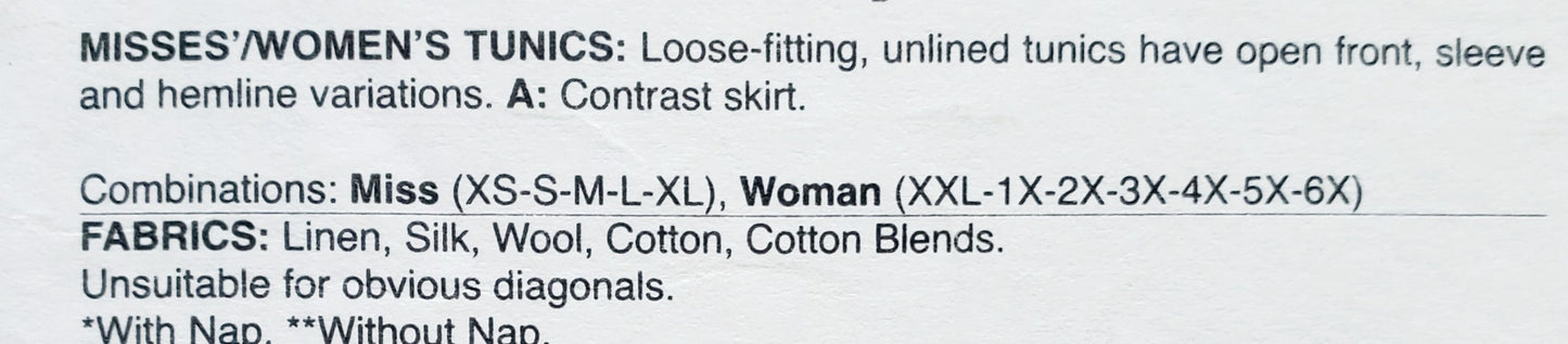 BUTTERICK Sewing Pattern B6466, Tunics, Tops, Size 3-16