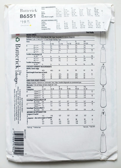 BUTTERICK Sewing Pattern B6551, Dress, Size 16-26