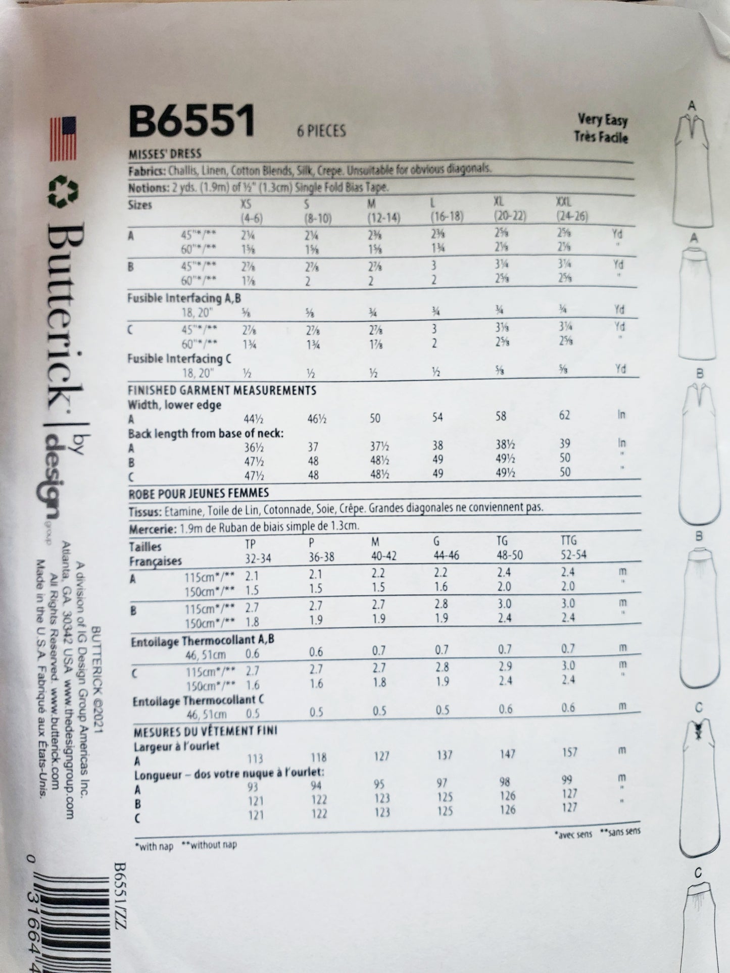 BUTTERICK Sewing Pattern B6551, Dress, Size 16-26