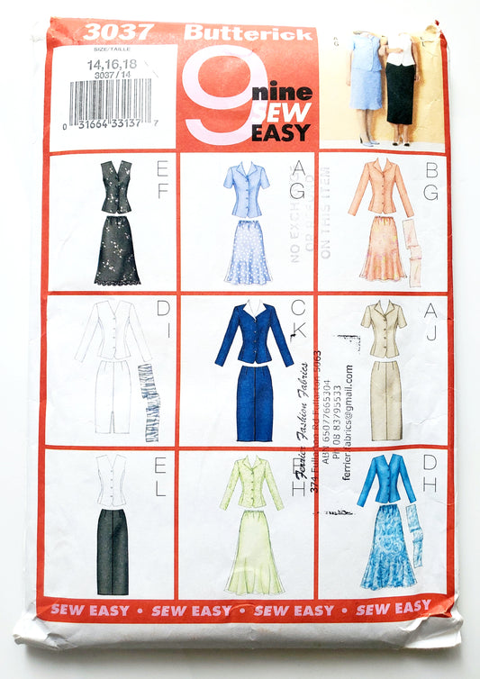 BUTTERICK Sewing Pattern 3037, Top, Skirt, Scarf, Size 14-18