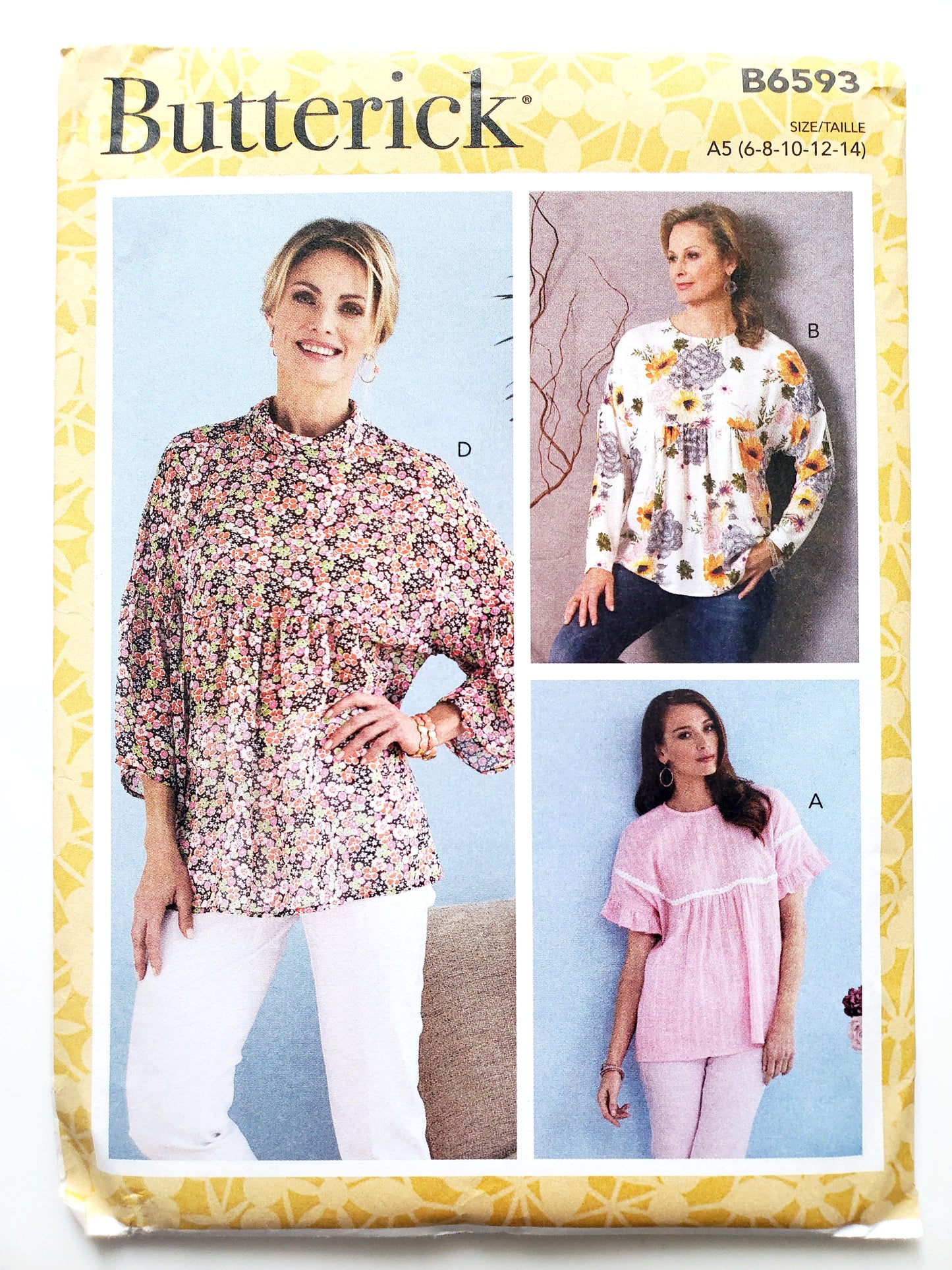 BUTTERICK Sewing Pattern B6593, Tops, Size 6-14