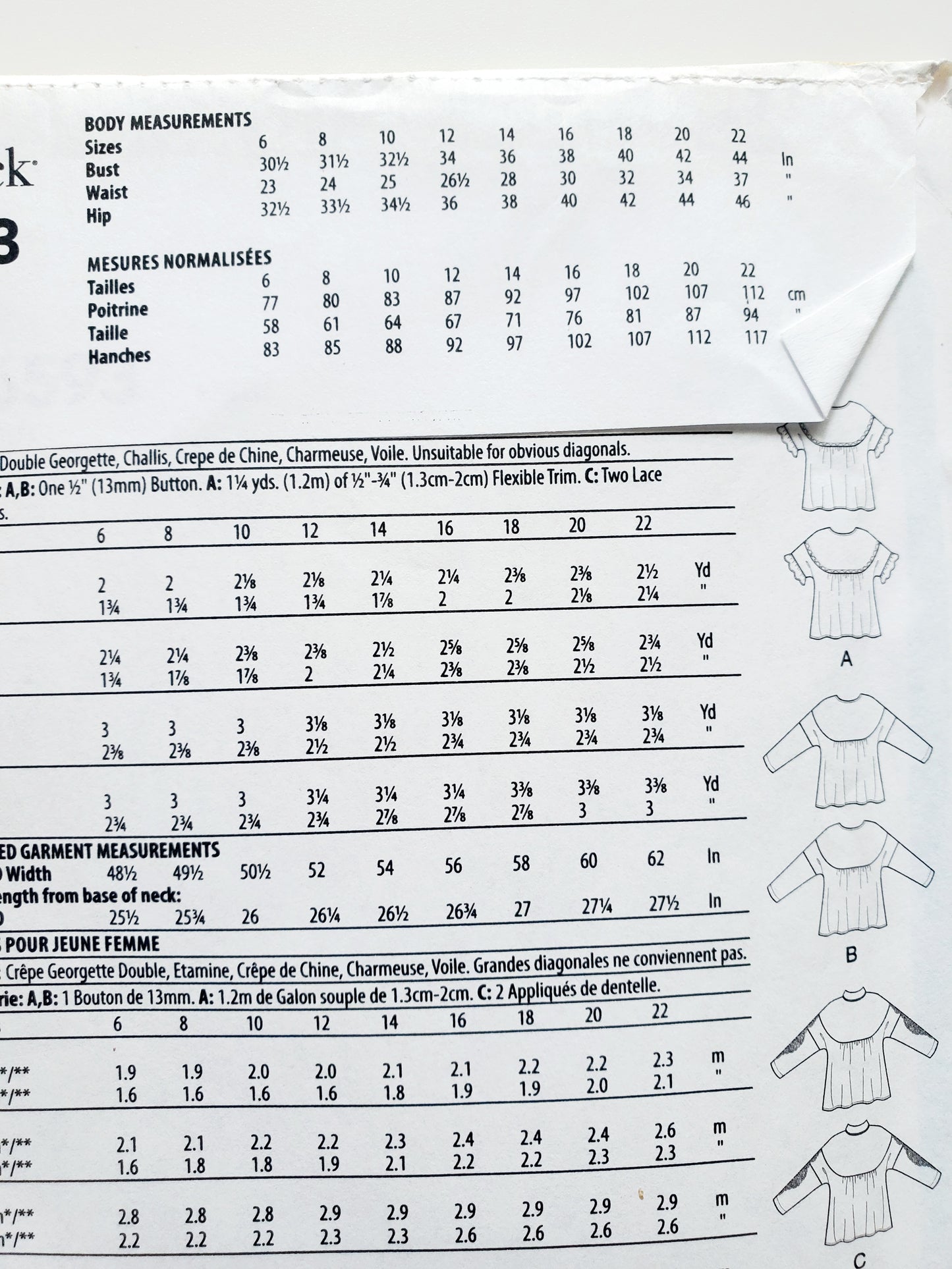 BUTTERICK Sewing Pattern B6593, Tops, Size 6-14