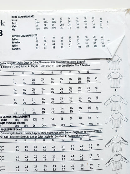 BUTTERICK Sewing Pattern B6593, Tops, Size 6-14