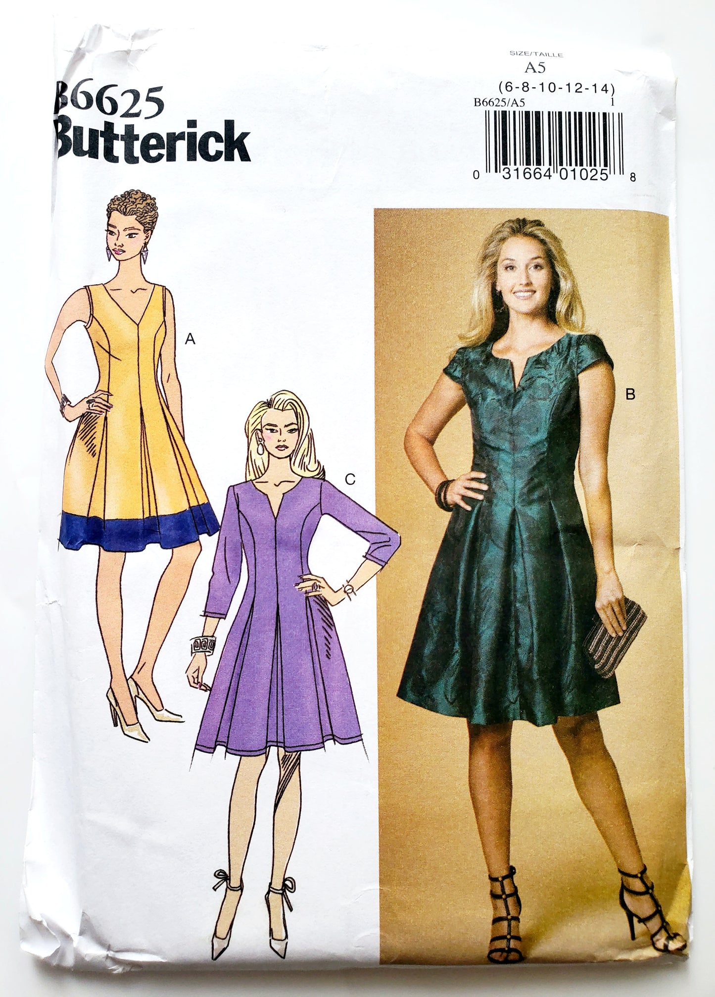 BUTTERICK Sewing Pattern B6625, Dress, Fitted, Inverted Pleats, Princess Seams, Size 6-14