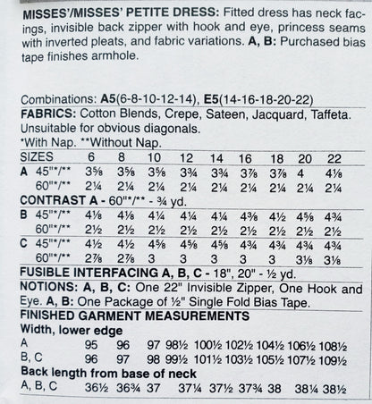 BUTTERICK Sewing Pattern B6625, Dress, Fitted, Inverted Pleats, Princess Seams, Size 6-14