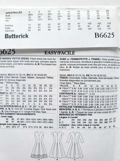 BUTTERICK Sewing Pattern B6625, Dress, Fitted, Inverted Pleats, Princess Seams, Size 6-14