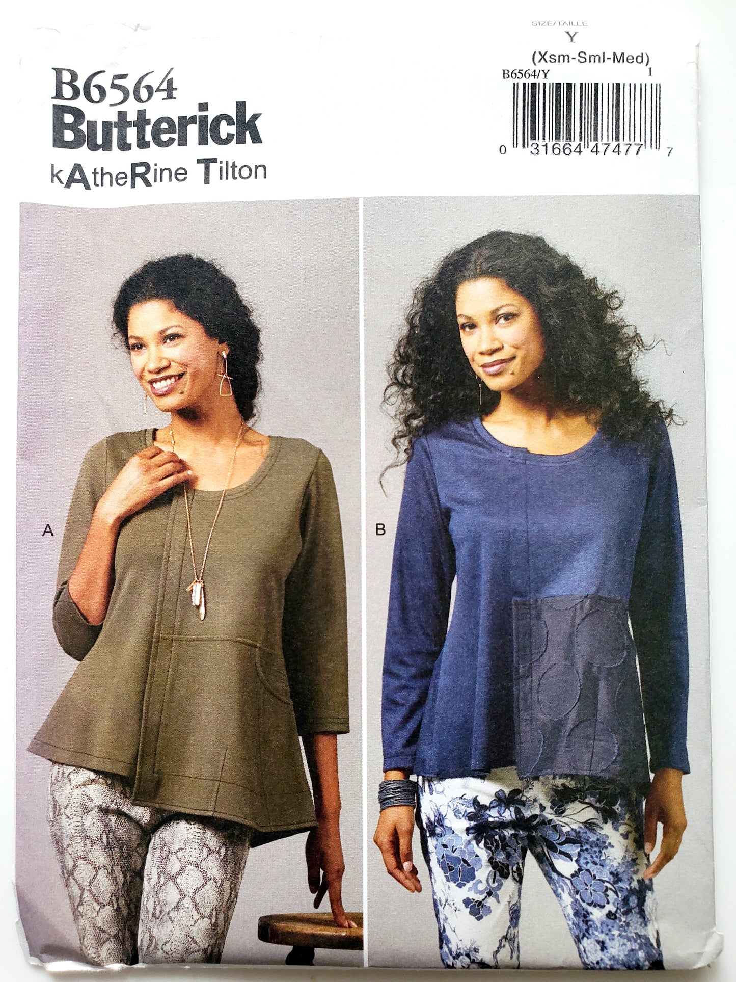 BUTTERICK Sewing Pattern B6564, Top, Fitted, Shaped Hemline, Pockets, Size 4-14