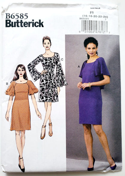 BUTTERICK Sewing Pattern B6585, Dress, Semi-Fitted, Side Pockets, Size 16-24