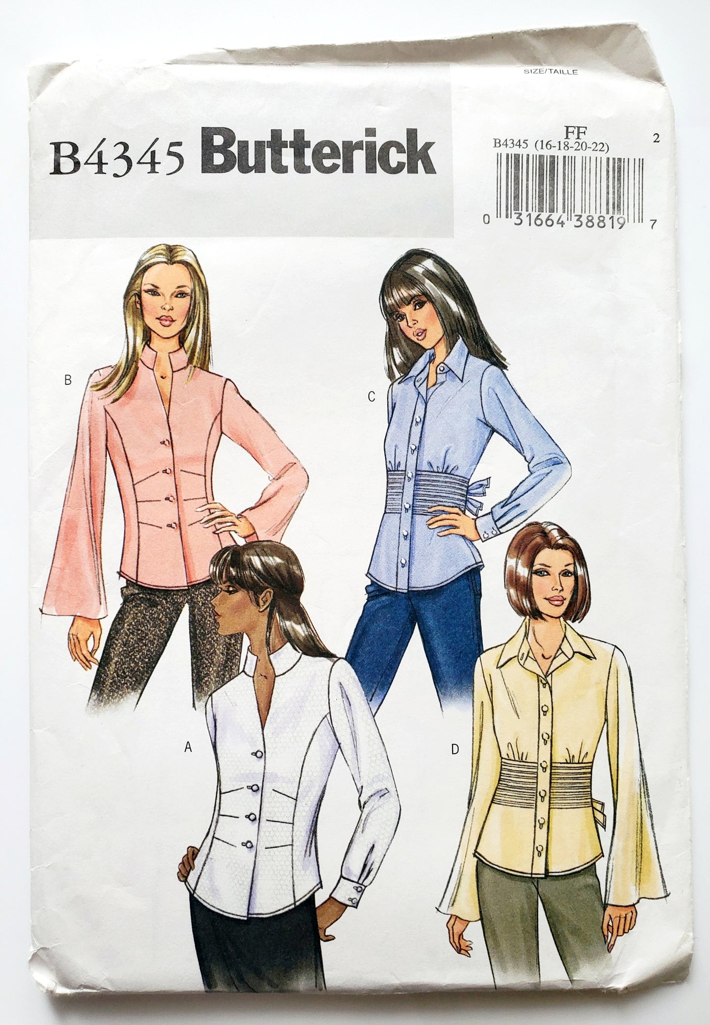 BUTTERICK Sewing Pattern B4345, Shirt, Loose-Fitting, Shaped Hemline, Size 16-22