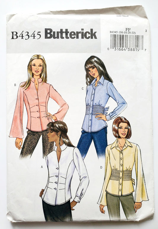 BUTTERICK Sewing Pattern B4345, Shirt, Loose-Fitting, Shaped Hemline, Size 16-22