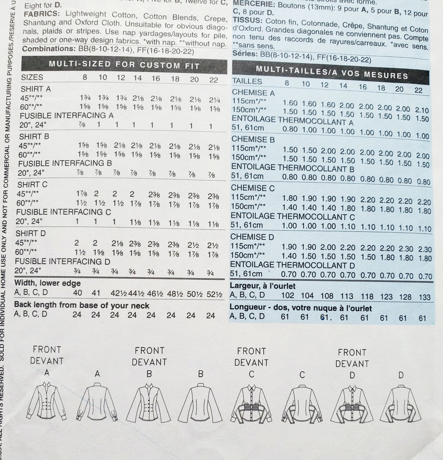 BUTTERICK Sewing Pattern B4345, Shirt, Loose-Fitting, Shaped Hemline, Size 16-22