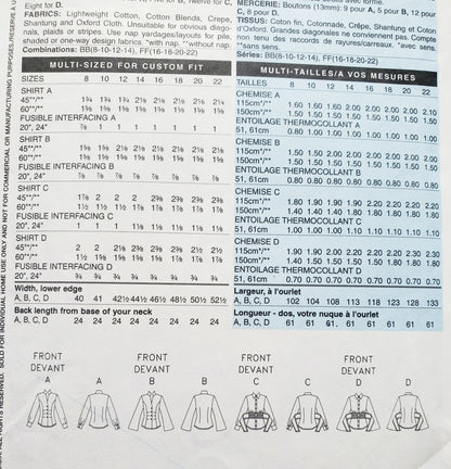 BUTTERICK Sewing Pattern B4345, Shirt, Loose-Fitting, Shaped Hemline, Size 16-22