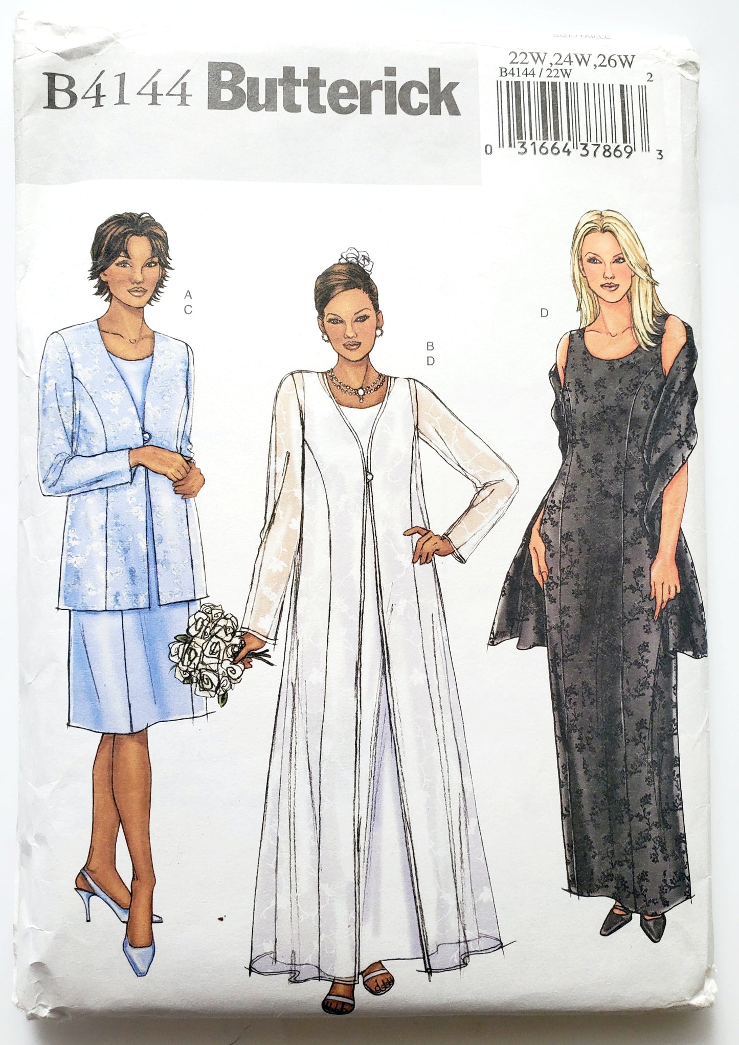 BUTTERICK Sewing Pattern B4144, Jacket, Duster, Dress, Stole, Size 22-26