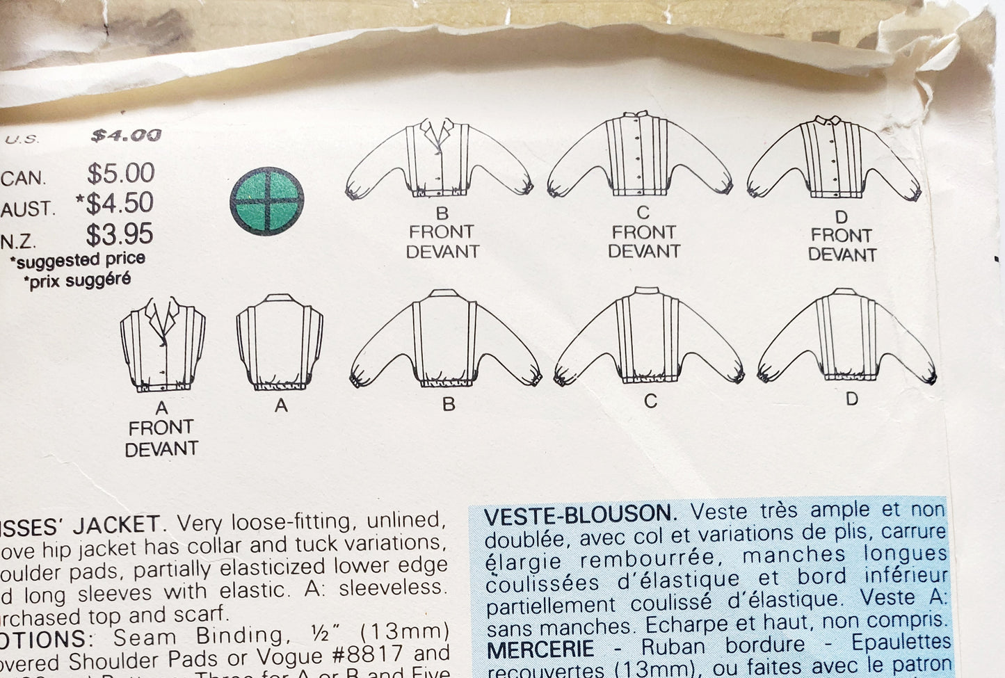 BUTTERICK Sewing Pattern 6791, Vintage, Jacket, Size 8