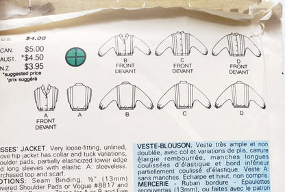 BUTTERICK Sewing Pattern 6791, Vintage, Jacket, Size 8
