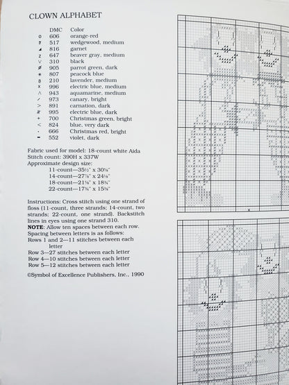 Clown Alphabet Cross Stitch Booklet by Just Cross Stitch, #503,