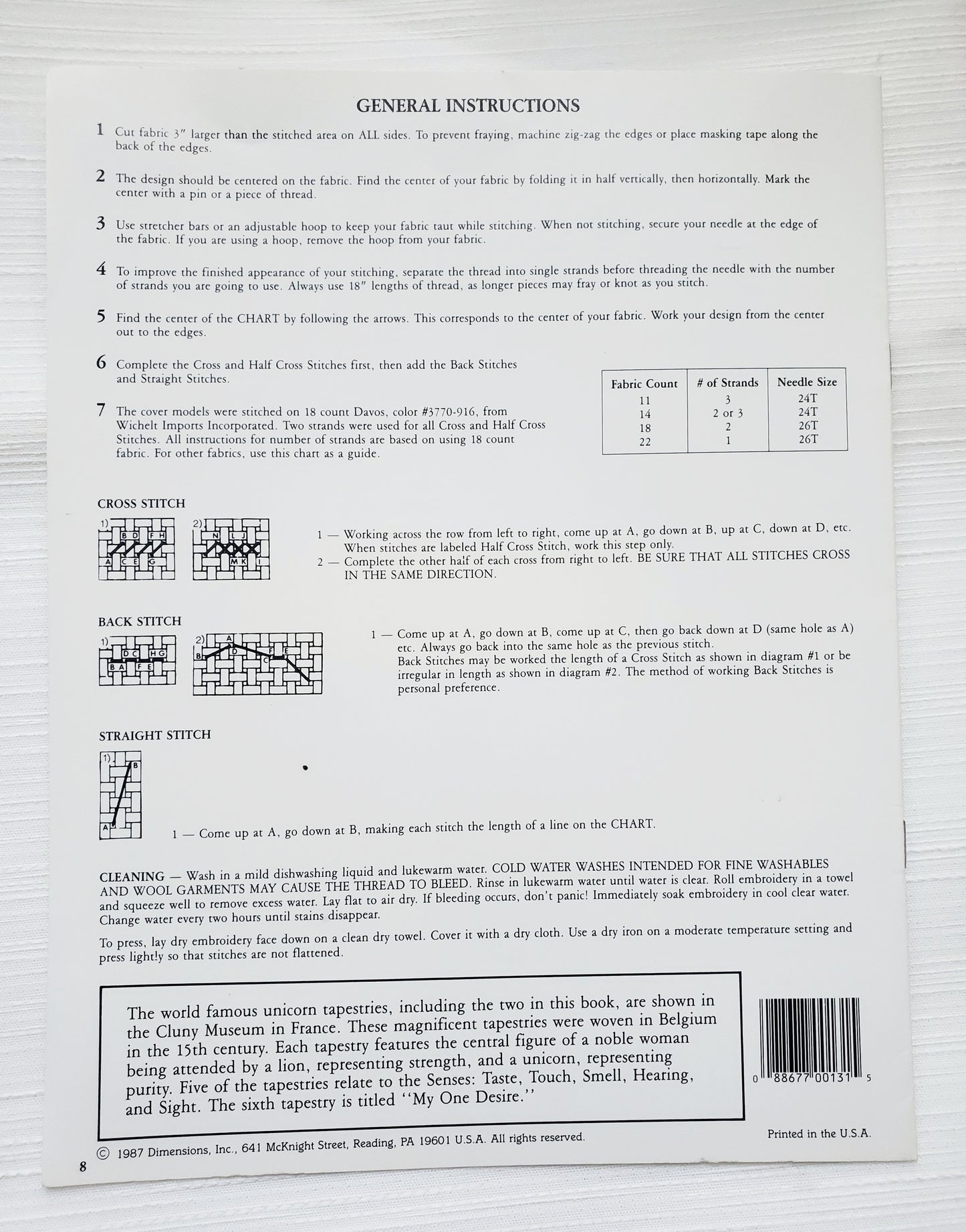 Cluny Tapestries, Cross Stitch Booklet, By Dimensions, Book One, 80's