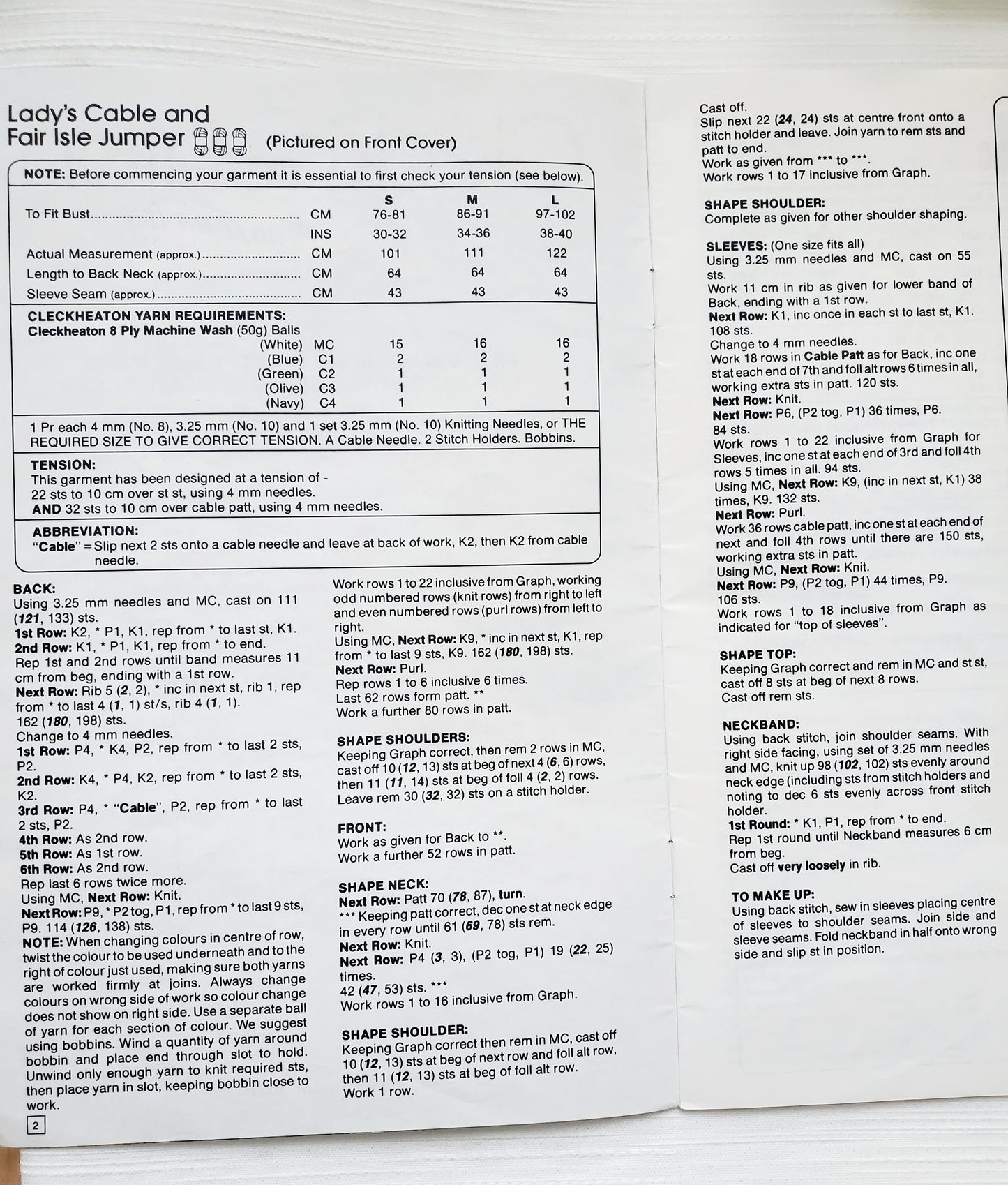 Knitting Booklet by Cleckheaton. Aran / Fair Isle Knits in 8 PLY Machine wash, Book No. 407