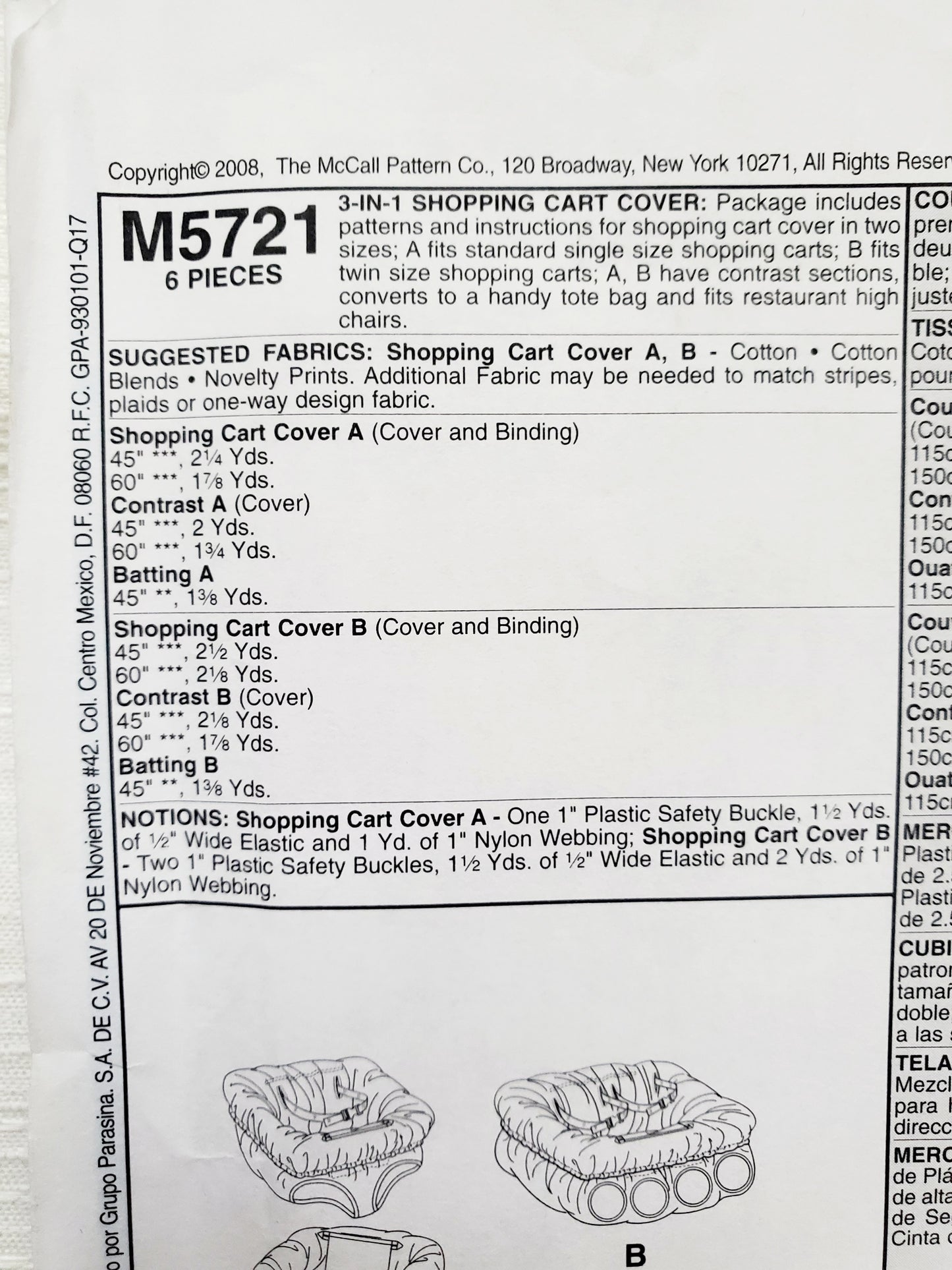 MCCALLS Sewing Pattern M5721, McCalls Craft, Shopping Cart Cover, Trolley Cover, Baby, Toddler