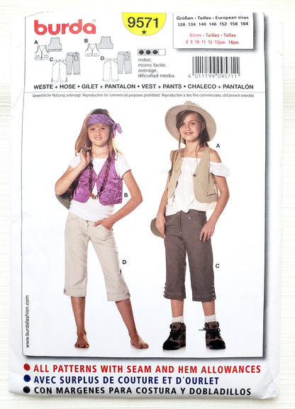 BURDA Sewing Pattern 9571, Kids, Girls, Vest, Pants, Size 8-14
