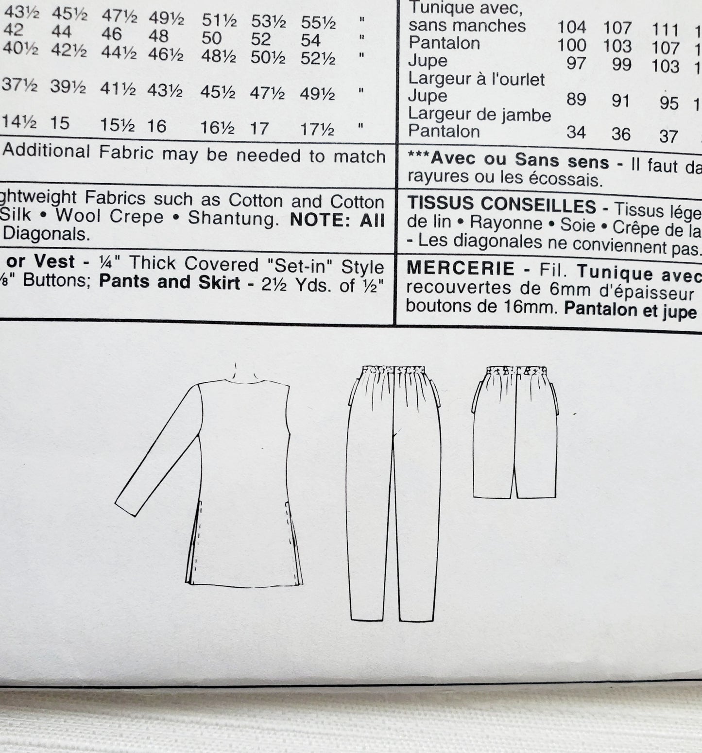 MCCALLS Sewing Pattern 8272, Jacket, Vest, Pants, Pull-on Pants, Skirt, Slits, Size 8-12