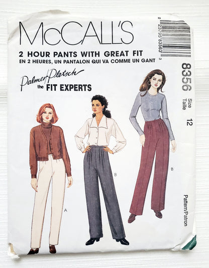 MCCALLS Sewing Pattern 8356, Fit Experts, Pants, Unlined Pants, Lined Pants, Darts, Front Tucks, Size 12