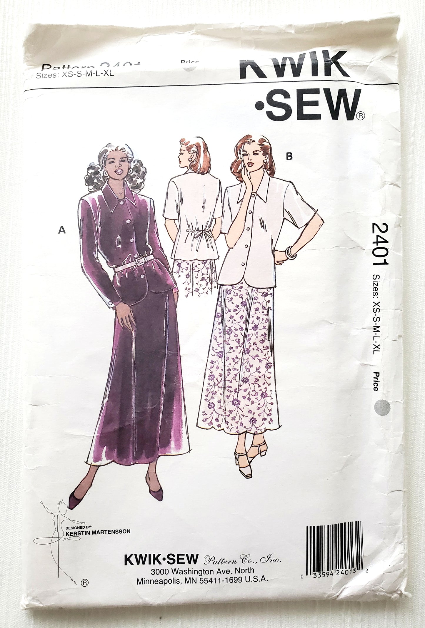 KWIK SEW Sewing Pattern, 2401, Skirt, Blouse, Size XS-XL