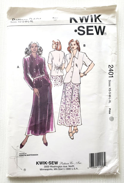 KWIK SEW Sewing Pattern, 2401, Skirt, Blouse, Size XS-XL