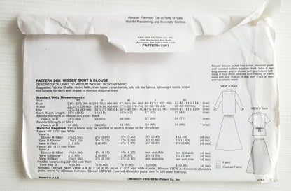 KWIK SEW Sewing Pattern, 2401, Skirt, Blouse, Size XS-XL