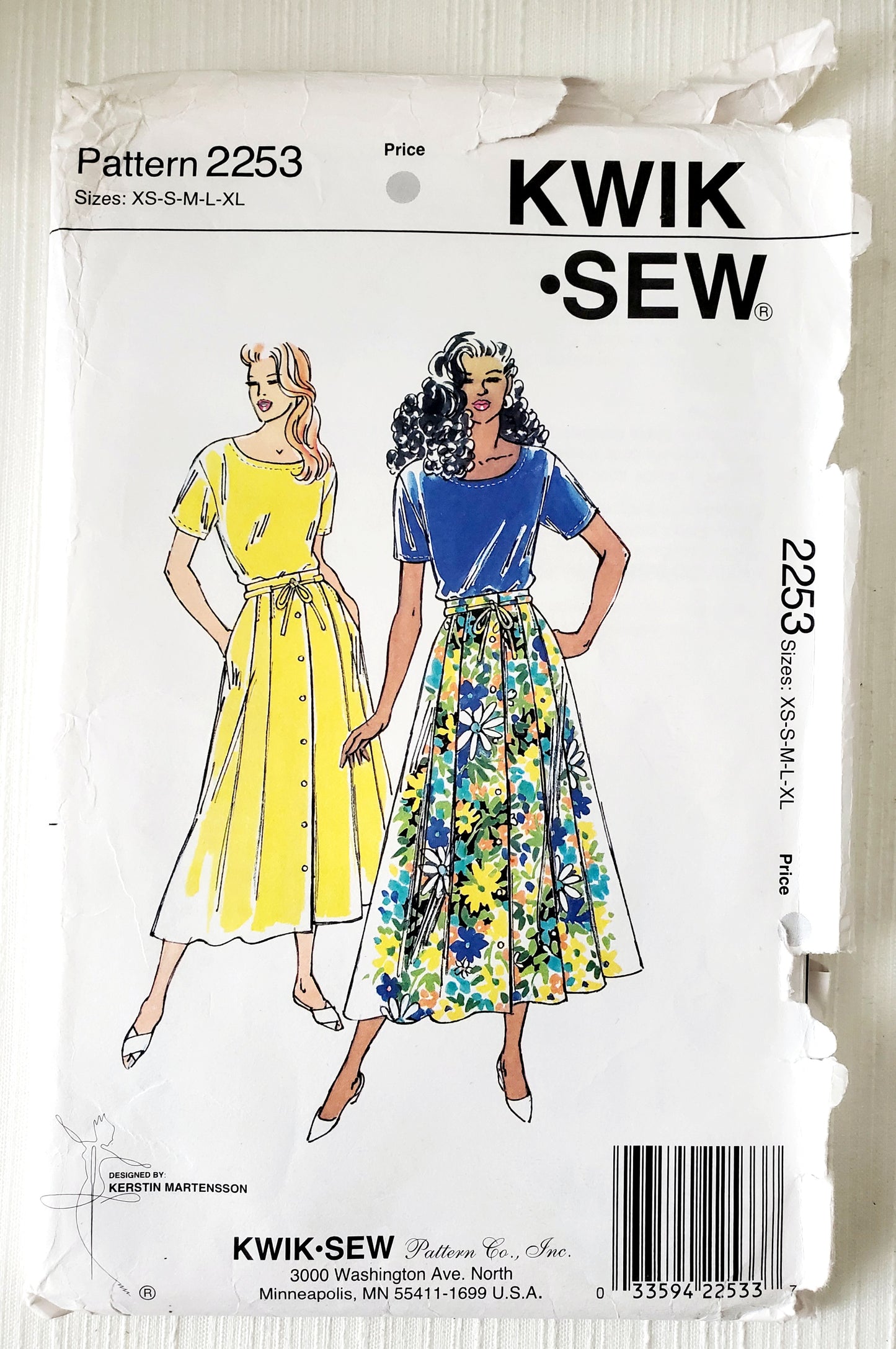 KWIK SEW Sewing Pattern 2253, Skirt, Pleats on Front, Top, Scooped Neckline, Size XS-XL