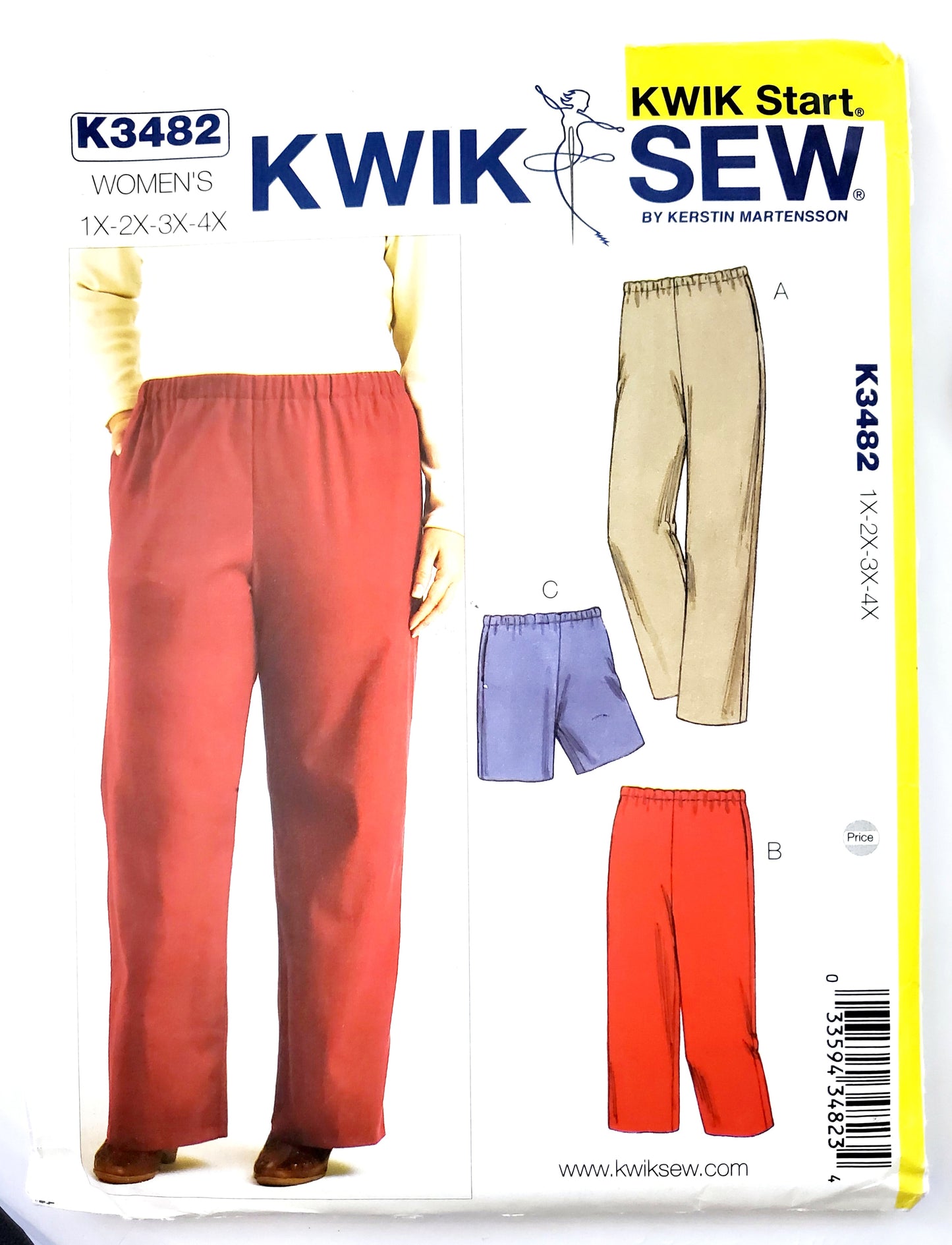 KWIK SEW Sewing Pattern K3482, Pants, Shorts, Elastic Waist, Full-Length Pants, Cropped Pants, Size 1X-4X