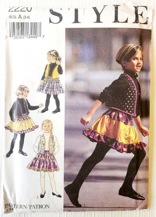 STYLE Sewing Pattern 2220, Kids, Girls, Waistcoat, Vest, Skirt, Shaped Hem, Braid Trim, Size 3-8